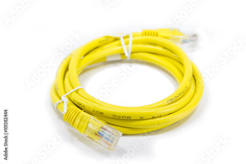 yellow network cable isolated on white background