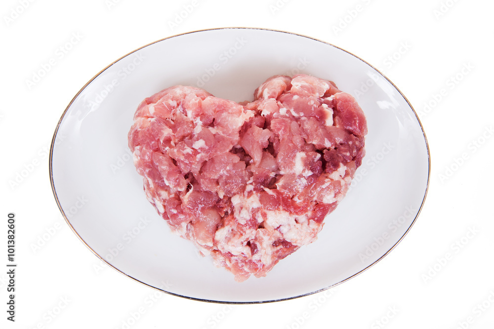 Fresh damp meat on plate insulated on white background Fresh damp meat on plate insulated on white background