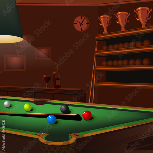 billiard balls composition on green pool table