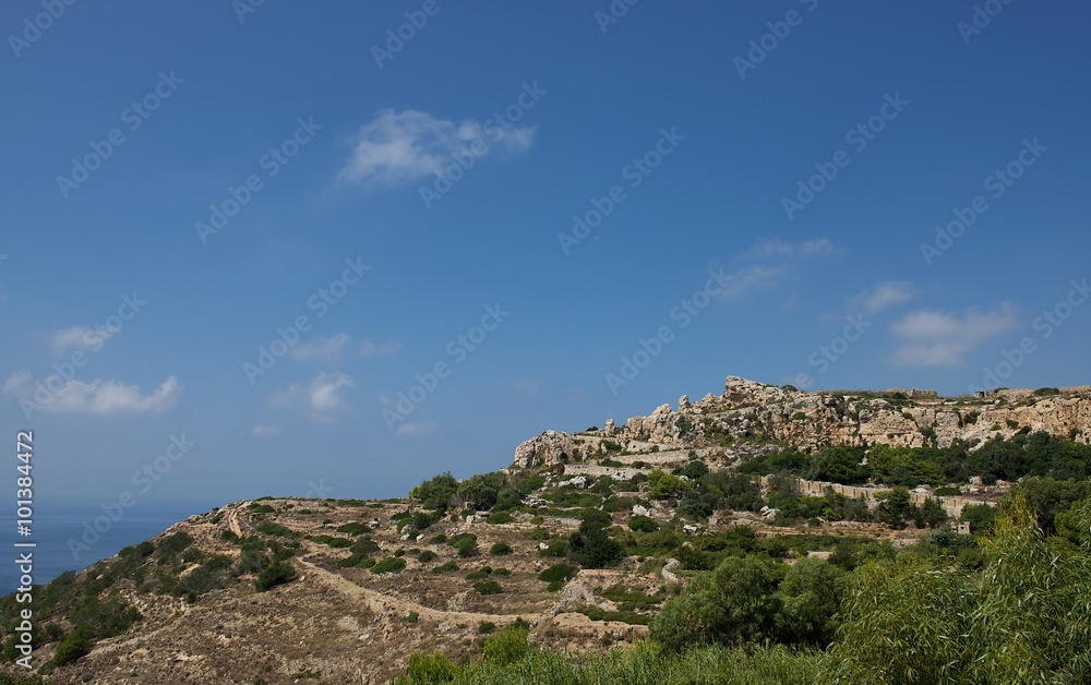Maltese landscape, Malta, Landscape Countryside Scenery In Malta, cultivated fields in Malta,panoramic view