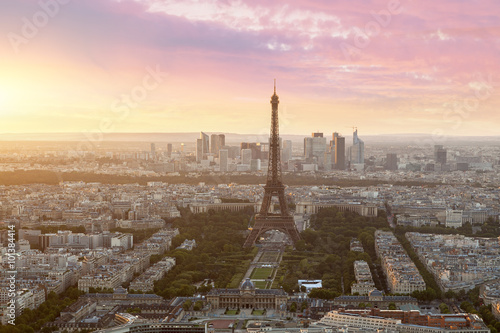 Paris skyline with Eiffel tower at sunset