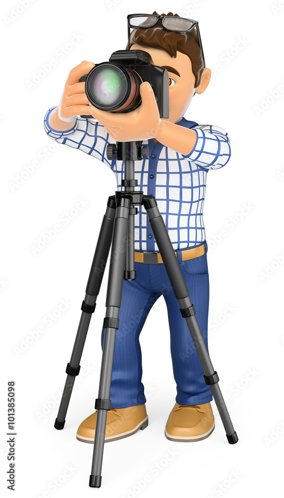 3D Photographer with camera and tripod taking a picture