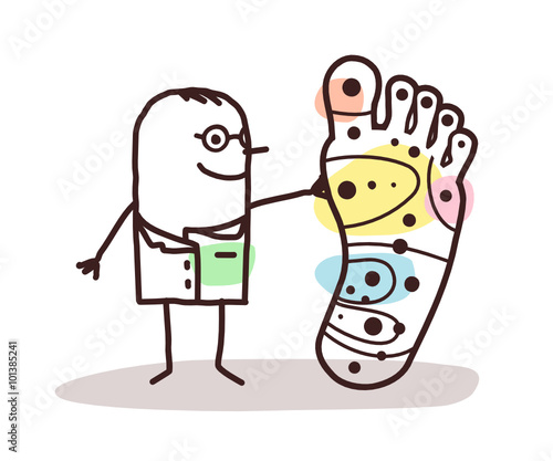 cartoon doctor with big foot and and reflexology