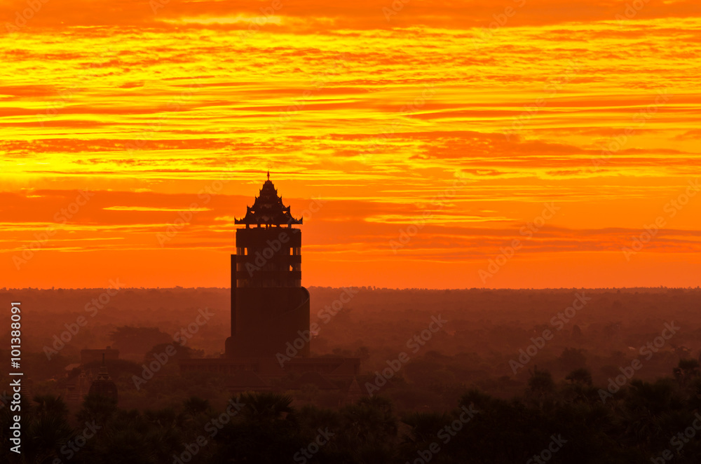 Bagan Nan Myint Tower at dawn, 360 viewing tower of Bagan, Myanmar