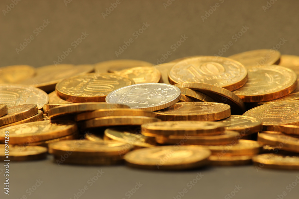 Golden coins. Pile of gold coin. Financial, business concept. Heap of metallic golden roubles. Ruble.
Golden coins. Pile of gold coin. Financial, business concept. Heap of metallic golden roubles. Ruble.