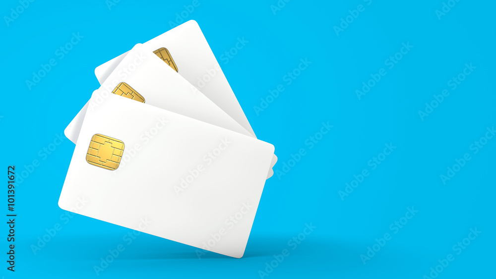 Fotografie White credit card on blue background