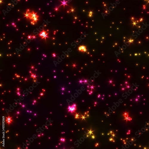 Purple glittering stars, festival seamless pattern