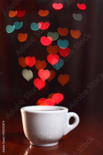 cup with hearts / white cup with steam in the form of hearts