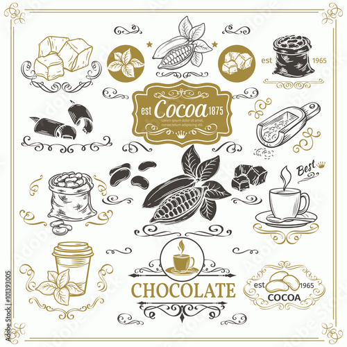 Decorative cocoa schocolate design set.