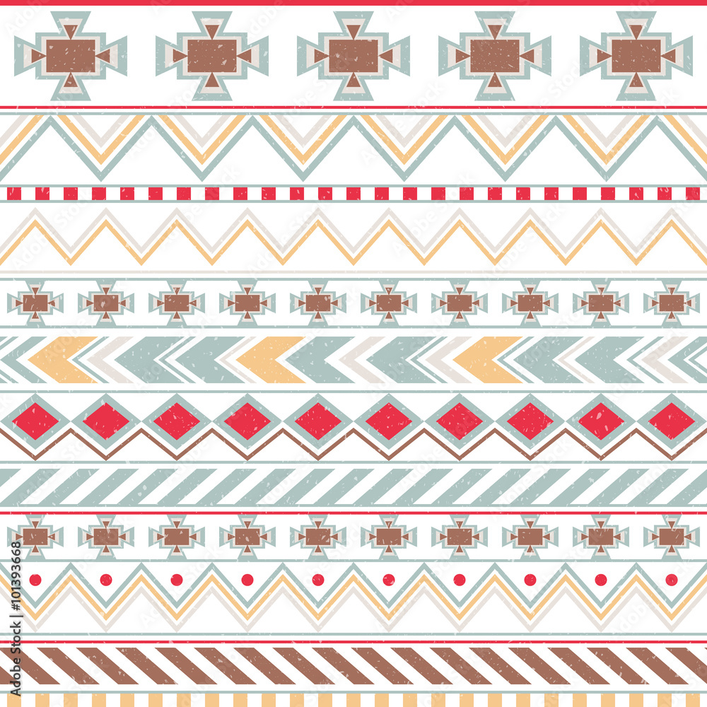 Aztec colorful ethnic seamless pattern, tribal light background