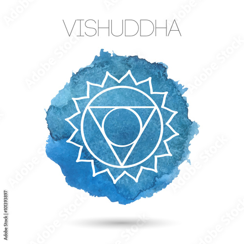 Vector isolated on white background illustration of one of the seven chakras -Vishuddha. Watercolor painted texture.