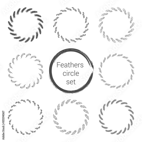 Feathers circle set black isolated on the white color background