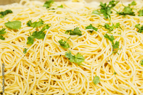 Close up texture shot of cooked spaghetti