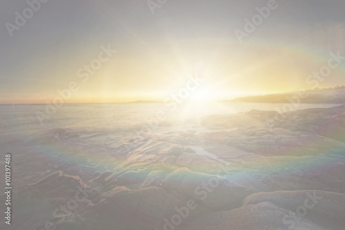 Bright sunlight over rocky ...