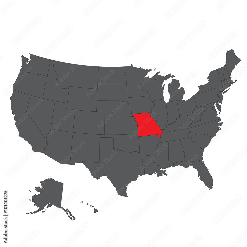 Missouri red map on gray USA map vector