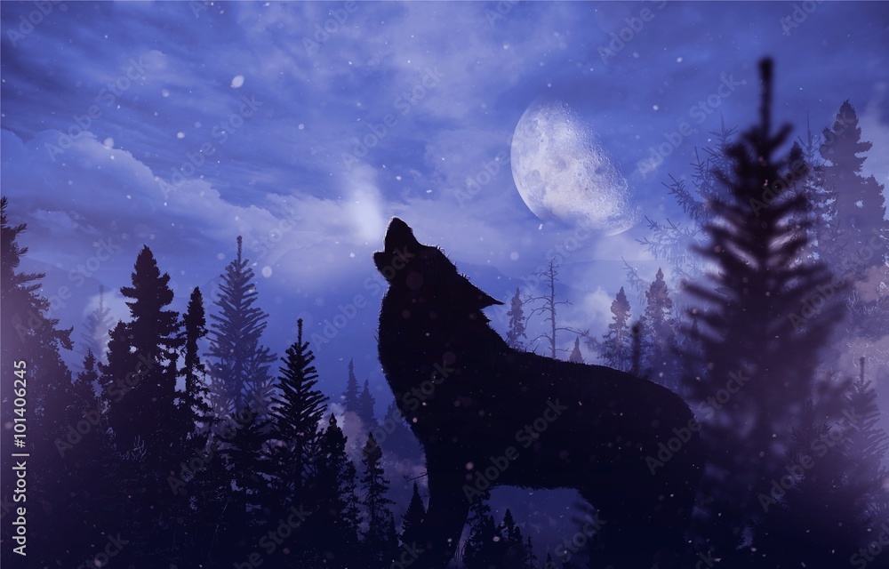 Howling Wolf in Wilderness Foto, Poster, Wandbilder bei EuroPosters