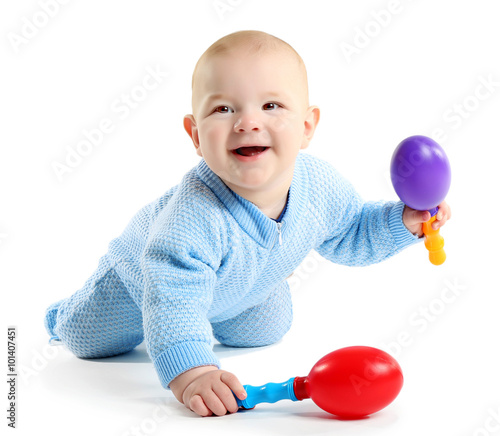Adorable baby with plastic ...