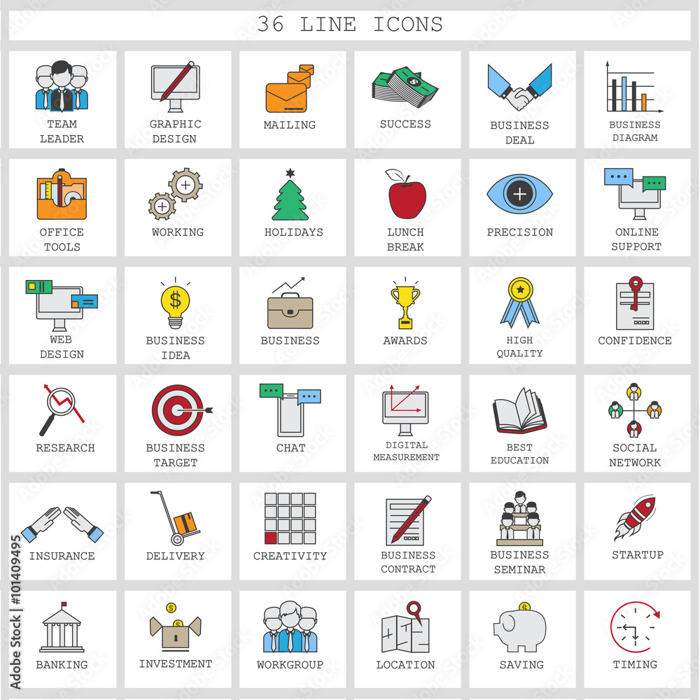 Obraz premium Thin Line Icons Set - Isolated On Background - Vector Illustration, Graphic Design. Collection Of: Investment, Seminar, Creativity, Target, Social Network, Delivery, Startup, Location Icons