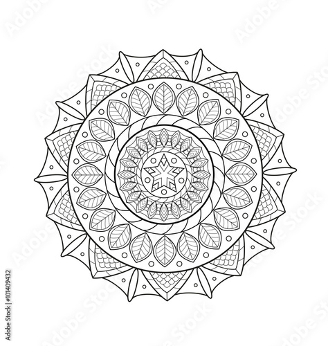 Mandala vector isolated on white, mandala vettoriale bianco e nero isolato su sfondo bianco da colorare