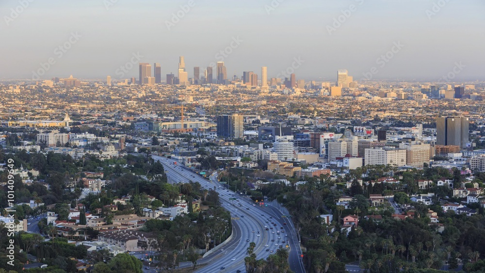 4K timelapse of Los Angeles downtown cityscape, sunset to twilight from Hollywood Bowl, California 4K timelapse of Los Angeles downtown cityscape, sunset to twilight from Hollywood Bowl, California