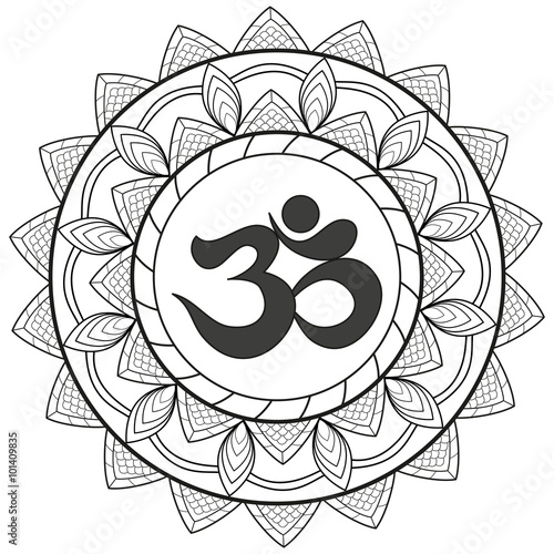 Om mandala vector isolated on white, mandala om vettoriale isolato su sfondo bianco da colorare per adulti