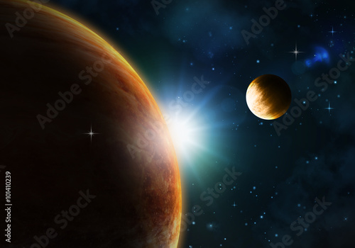 Fototapeta Naklejka Na Ścianę i Meble -  Night sky with fictional planets