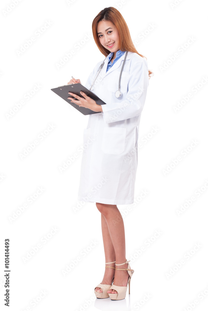 female doctor writing a medical prescription on white background female doctor writing a medical prescription on white background