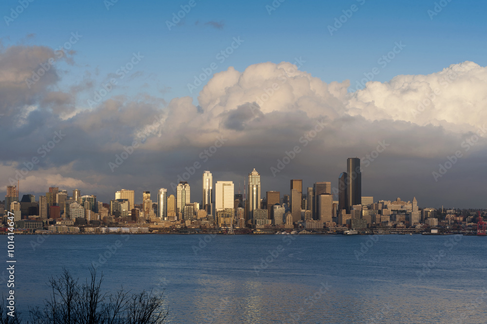 Seattle Skyline. A sunset view of the lovely Seattle, Washington cityscape taken from Alki beach in West Seattle. Seattle Skyline. A sunset view of the lovely Seattle, Washington cityscape taken from Alki beach in West Seattle.