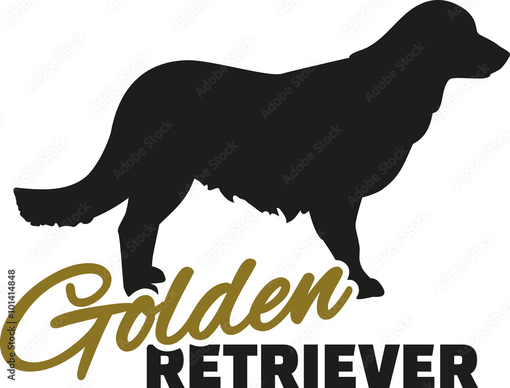 Golden retriever with word