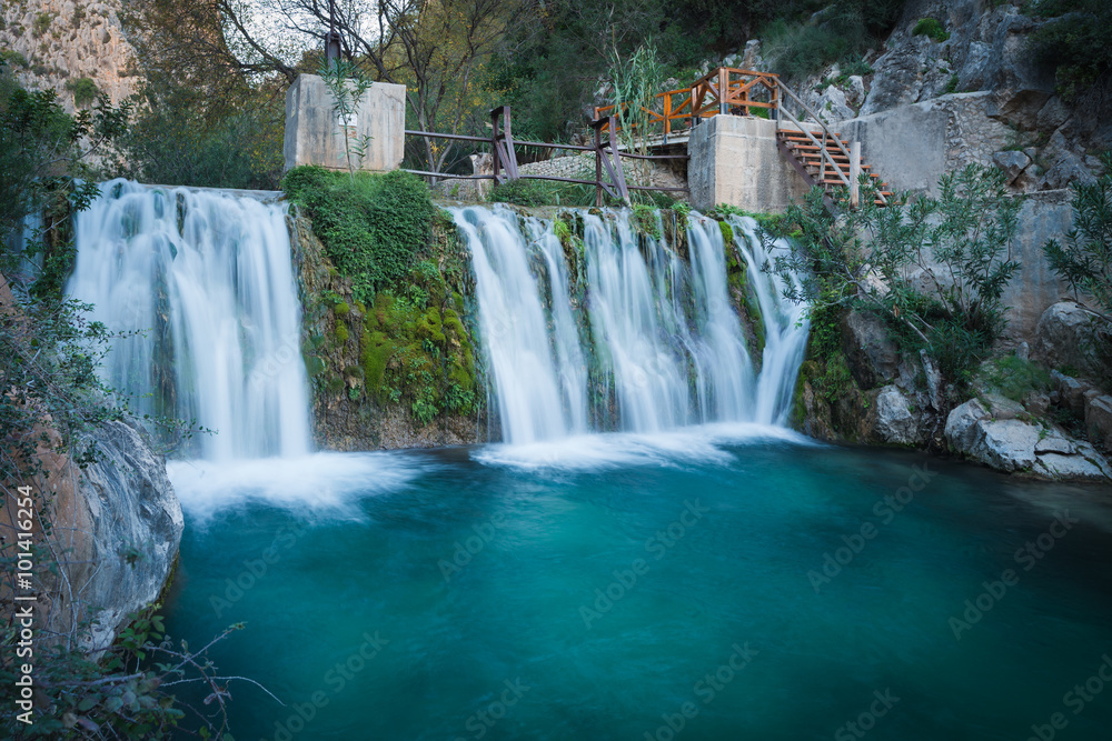 Obraz premium The dam and waterfall river Algar. Region Alicante. Spain
