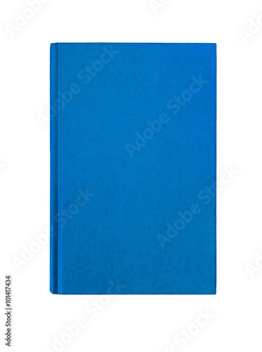 Blue hardcover book one single front cover upright vertical hardback textbook isolated on white background photo