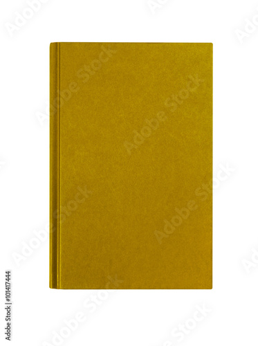 Beige gold or manila hardcover book one single front cover upright vertical hardback textbook isolated on white background photo