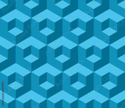 Blue cubic geometric seamless pattern