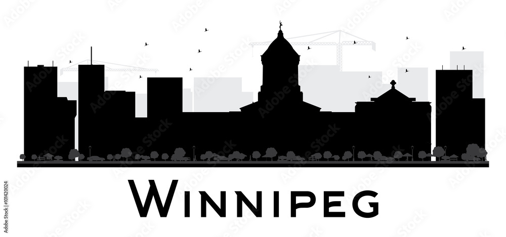 Winnipeg City skyline black and white silhouette.