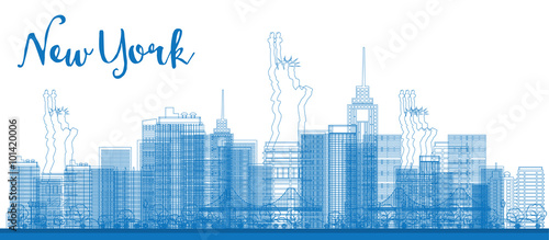 Abstract Outline New York city skyline with skyscrapers.