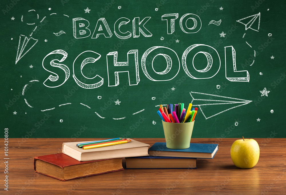 Back to school blackboard and student desk Back to school blackboard and student desk