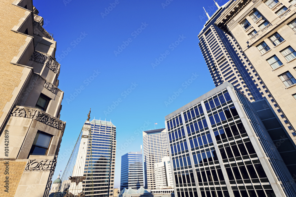 Indianapolis architecture with State Capitol and Soldier and Sai