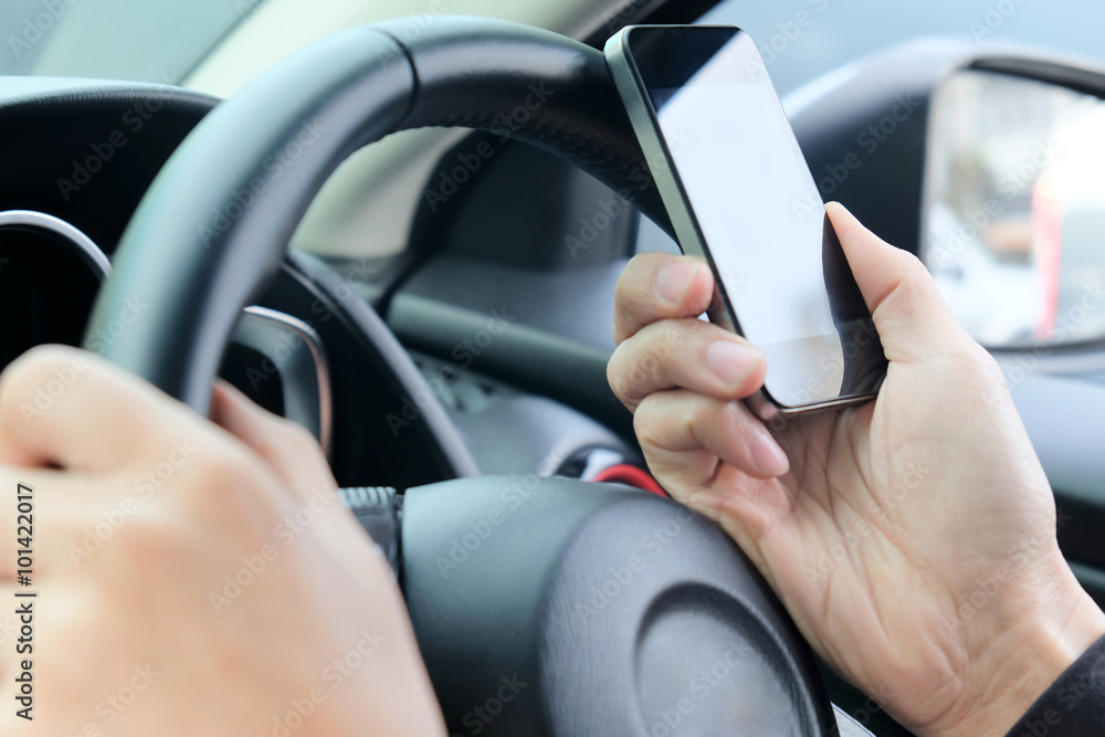 phone call in the car, image of using a mobile phone inside of a car 