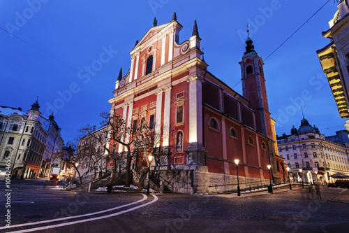 Franciscan Church and Preseren Square in Ljubljana photo