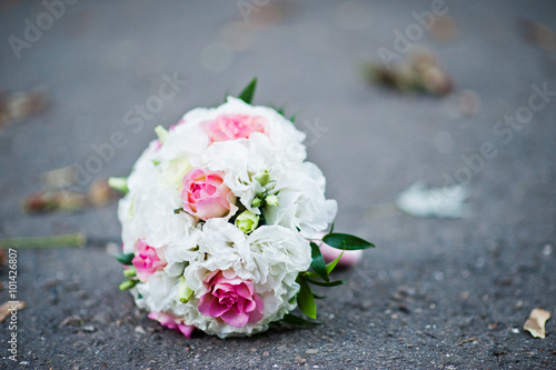 Wedding bouquet on the pavement