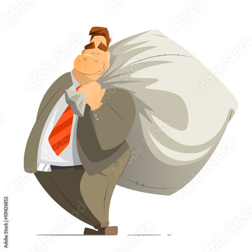 Fat rich business man businessman and a big money sack bag money