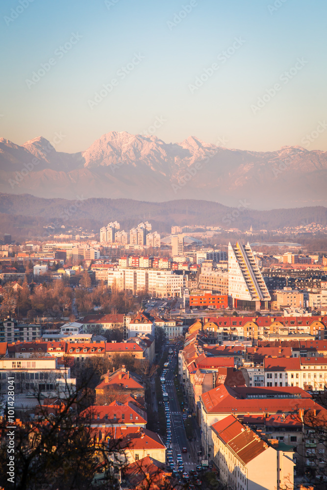 sunset on the city of Ljubljana
