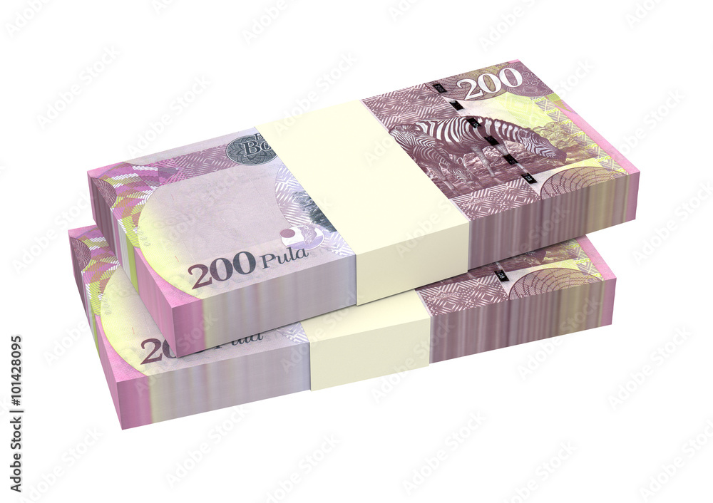 Botswana pula bills isolated on white background. Computer generated 3D photo rendering. Botswana pula bills isolated on white background. Computer generated 3D photo rendering.