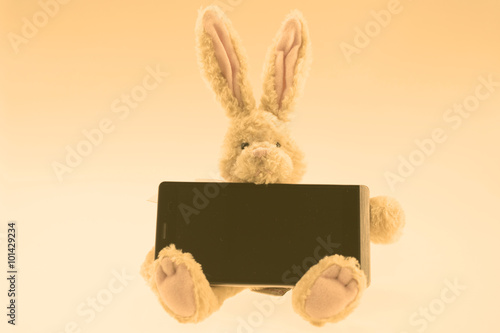 Rabbit stuffed with vintage phone © Thiradech