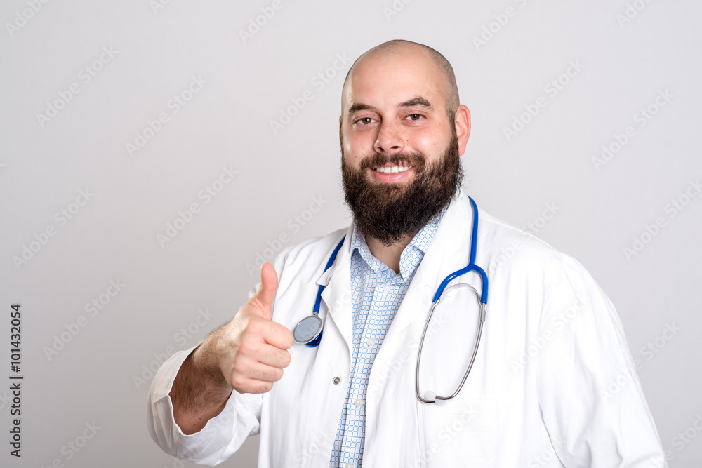 bearded doctor in white coat and thumb up bearded doctor in white coat and thumb up