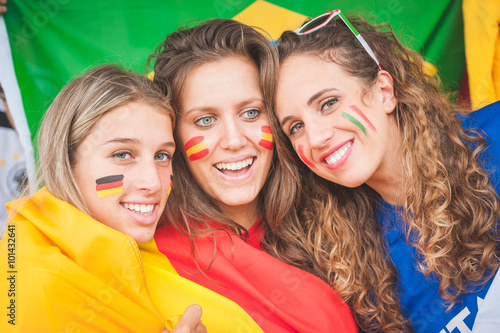 Female Supporters of Different Nationality - Stock Image