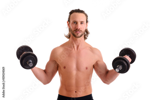 young man exercised body train with bar-bell