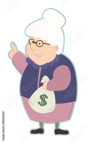 elderly woman with a large sum of money