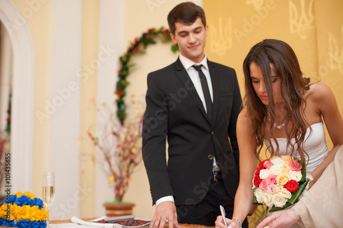 Photography elegant beautiful young bride in a registry office