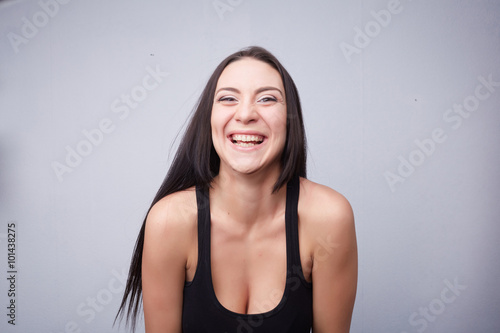 brunette laughing